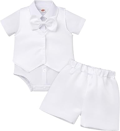 Baby Boys Baptism Christening Outfit Bowtie Romper Waistcoat Shorts Wedding Party Formal Ring Bearer Tuxedo Dress Suit