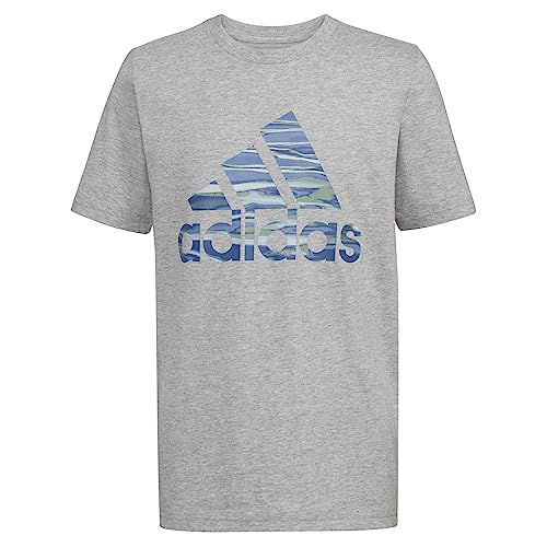 adidas Boys' Short Sleeve Liquid Camo Logo Tee, Medium Grey Heather