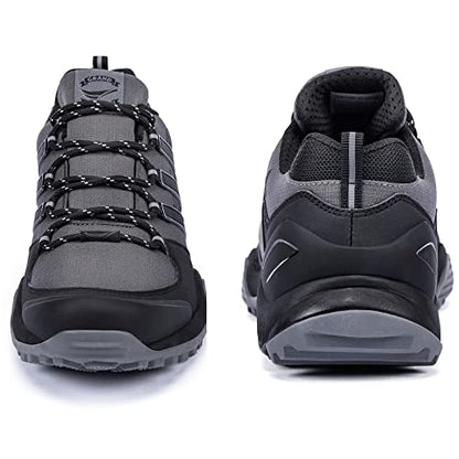 Grand Attack Hiking Shoes for Men Waterproof Hiking Boots Mountaineering Backpacking Outdoor Work Water Shoes Lightweight Comfortable Anti Slip Hike Trekking Sneakers Black Grey Size 10