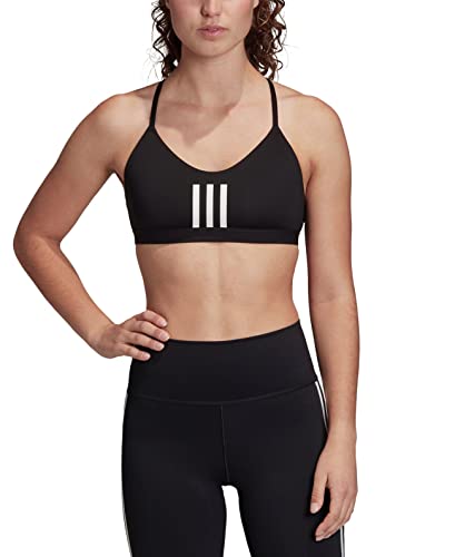 adidas Women's All Me 3-Stripes Mesh AEROREADY Training Pilates Yoga Light Support Workout Bra Black/White Medium