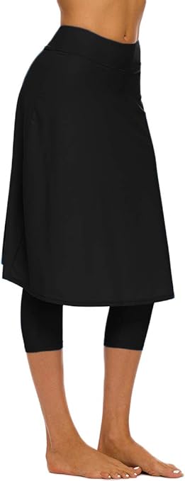 Micosuza Long Swim Skirt with Attached Leggings Modest Sun Protection Sports Skirt for Women