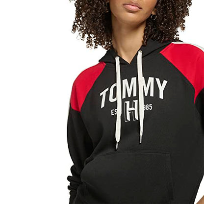 Tommy Hilfiger Women's Relaxed Fit Athletic Blocking Printed Graphic On Chest Hoodie, Black