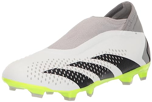 adidas Unisex Predator Accuracy.3 Laceless FG Firm Ground Soccer Cleat Sneaker, White/Core Black/Lucid Lemon, 9.5 US Men