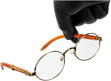 Men's Women's Classic Oval Red Wood Arm Vintage Narrow Nerd Retro 90's Circle Hip Hop Clear Tint Glasses Round Gold Frame Non Prescription Woodgrain Clear Lens Eye Glasses