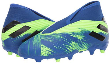 adidas Boy's Nemeziz 19.3 Laceless Firm Ground Soccer Shoe, Signal Green/Black/Team Royal Blue, 6 Little Kid