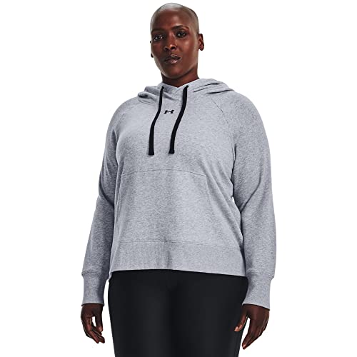 Under Armour Womens Rival Fleece HB Hoodie , (035) Steel Medium Heather / Black / Black , 3X