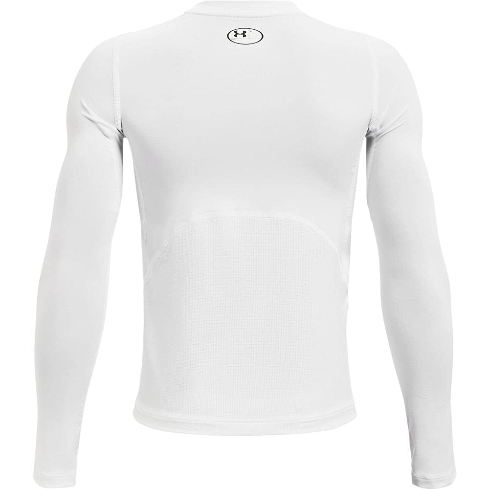 Under Armour boys HeatGear Armour Long-Sleeve T-Shirt , White (100)/Black , Youth Large