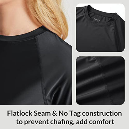 BALEAF Women's Long Sleeve Rash Guard Swim Shirt UPF 50+ Sun Protection Rashguard Lightweight Swimsuits Top Black M