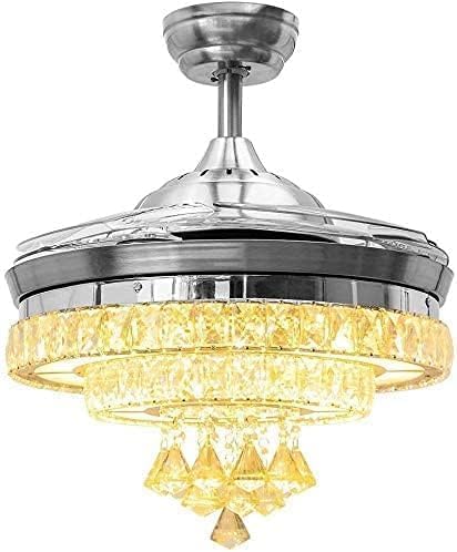 42" Retractable Clear Blades Fan Chandelier with LED Lights and Romote Control Modern Crystal Ceiling Fan for Indoor Bedroom Ceiling Light Kits with Reversible Fans (42 Inch, Chrome B)