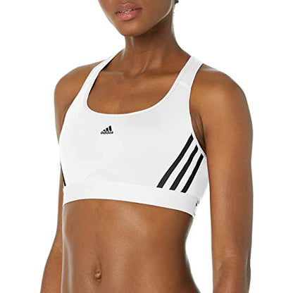 adidas Women's Standard Training Medium Support 3 Stripes Bra, White/Black, X-Large DD