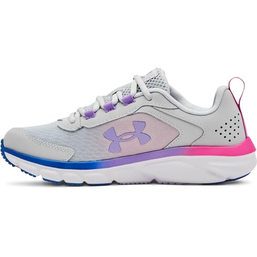 Under Armour Girls' Grade School Assert 9 Sneaker, (106) Halo Gray/White/Vivid Lilac, 5 Big Kid