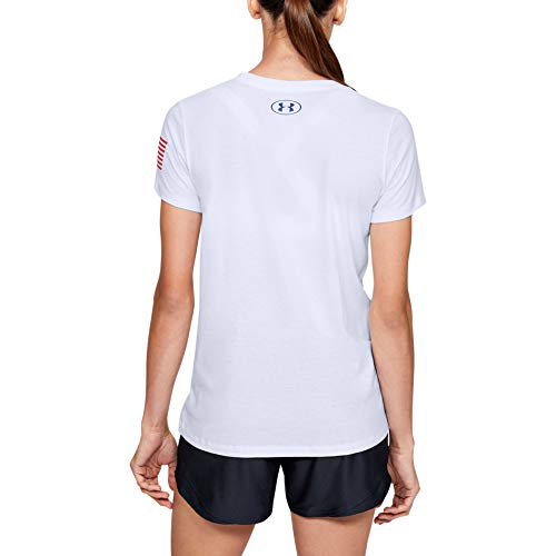 Under Armour Women's Freedom Logo T-Shirt , White (100)/Royal Blue , Medium