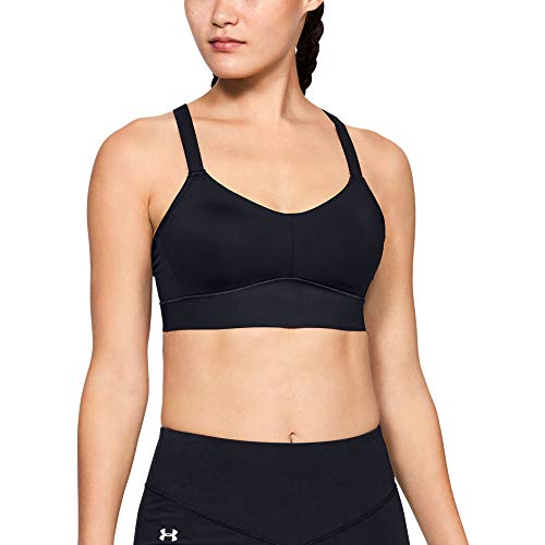 Under Armour Women's Breathelux Mid Bra, Black (001)/Pink Shiny Metallic, X-Large