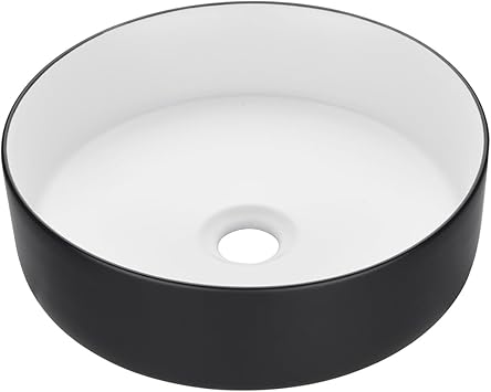 Miyili Bathroom Vessel Sink 14.2" Modern Round Above Counter Circle Ceramic Countertop Sink Art Basin (Black & White), VS3636BW