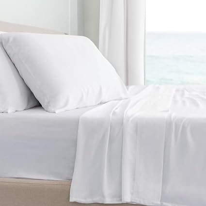 Cariloha Classic 4-Piece Twill Sheet Set | White | King | Cooling for Hot Sleepers | Corner Bands