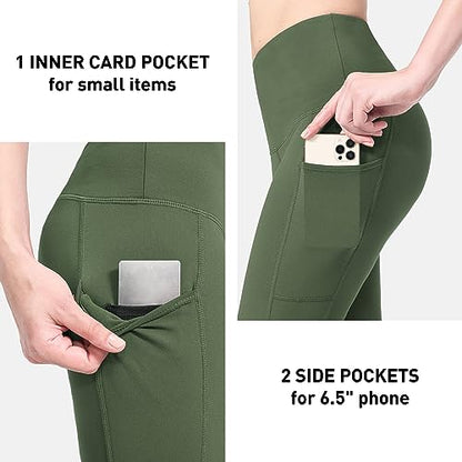 BALEAF Women's Fleece Lined Hiking Leggings Water Resistant Pants Thermal Warm Winter Waterproof Yoga Pants with Pockets Army Green M