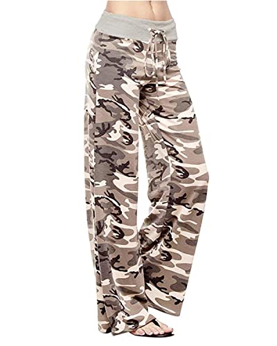 NEWCOSPLAY Women's Comfy Pajama Pants Casual Drawstring Palazzo Lounge Wide Leg Pants (Camouflage, X-Large)