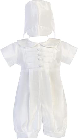 Baptism Outfits for Boys, Baby Boy Christening Outfit, Baptismal Shantung Romper Clothes - Ropa de Bautizo para Ni’±o Bebes