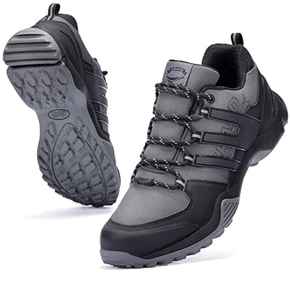 Grand Attack Hiking Shoes for Men Waterproof Hiking Boots Mountaineering Backpacking Outdoor Work Water Shoes Lightweight Comfortable Anti Slip Hike Trekking Sneakers Black Grey Size 10