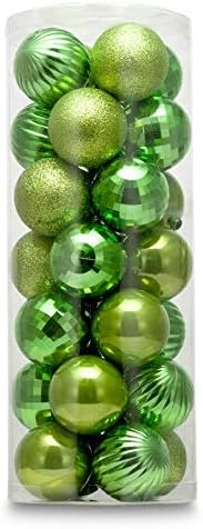28ct shatterproof Christmas Ball Ornaments in 4 Classic finishes for Christmas Tree Decoration (2.36_Ü_ Regular Size, Lime Green)