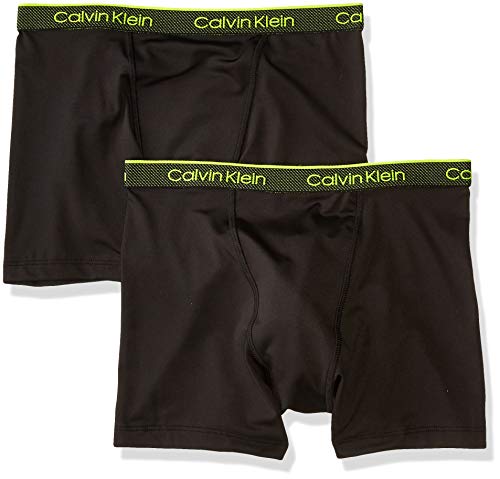 Calvin Klein Boys' Little Performance Boxer Brief Underwear, 2 Pack-Black/Black, Medium