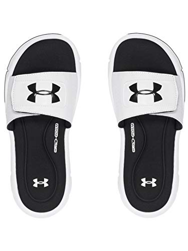 Under Armour Boys' Ignite V Slide Sandal, White (100)/Black, 3 M US Little Kid