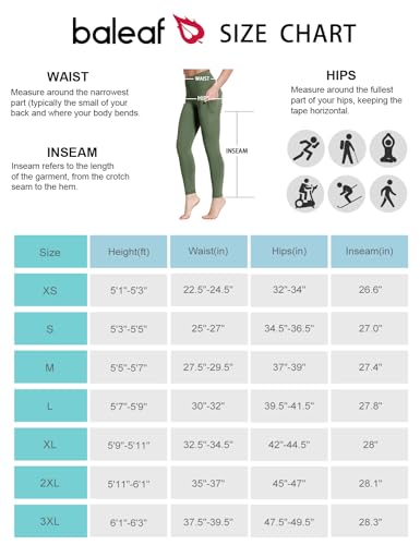 BALEAF Women's Fleece Lined Hiking Leggings Water Resistant Pants Thermal Warm Winter Waterproof Yoga Pants with Pockets Army Green M