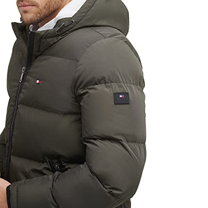 Tommy Hilfiger Men's Hooded Puffer Jacket (Standard and Big and Tall), Army Green, XX-Large