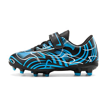Rhyme-Zeal Kids Soccer Cleats Shoes Boys Girls Athletic Outdoor Indoor Firm Ground Soccer Shoes Comfortable Football Shoes Black Blue