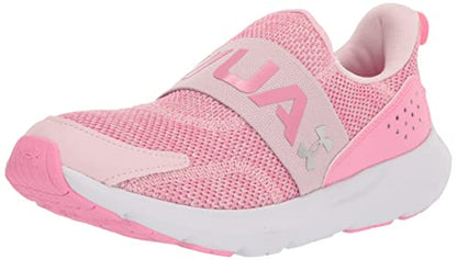 Under Armour Girls Grade School Surge 3 Slip on Sneaker, (600) Prime Pink/Flamingo/Metallic Silver, 3.5 Big Kid
