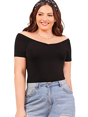 Floerns Women's Plus Size Basic Off Shoulder T-Shirt Top A Black 2XL