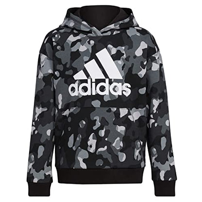 adidas Boys' Long Sleeve Camo Print Hoodie, Black, Large (14/16)