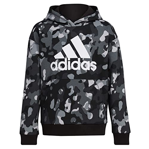adidas Boys' Long Sleeve Camo Print Hoodie, Black, Large (14/16)