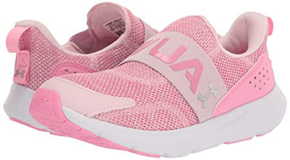 Under Armour Girls Grade School Surge 3 Slip on Sneaker, (600) Prime Pink/Flamingo/Metallic Silver, 3.5 Big Kid