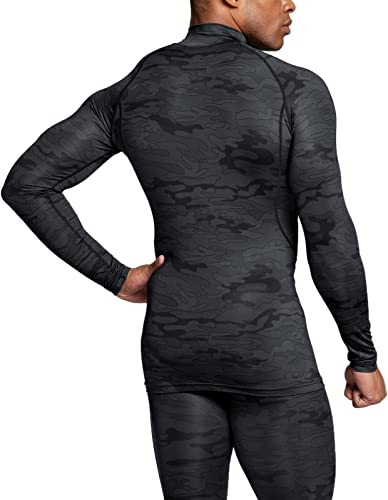 TSLA Men's UPF 50+ Long Sleeve Compression Shirts, 3-Pack Athletic Workout Rash Guard, Camo Black/Yellow/Brick, Large