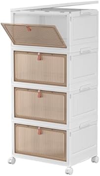 4 Tier Plastic Storage Bins with Lid 28QT - Stackable Storage Containers with Wheels, Folding Storage Boxes, Collapsible Storage Bins, Closet Organizers and Storage for Living Room, Office, Dorm