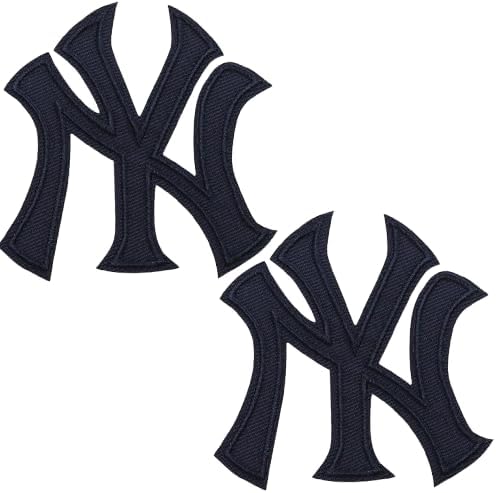 Iron on Patches Sports Teams Letter - Pack of 2 - Decorative for Clothing & Accessories, Ideal for Shirts, Jackets, Hats, Jeans, Shoes, Bags - Durable, Easy Apply (NY Navy - 3"x 3")