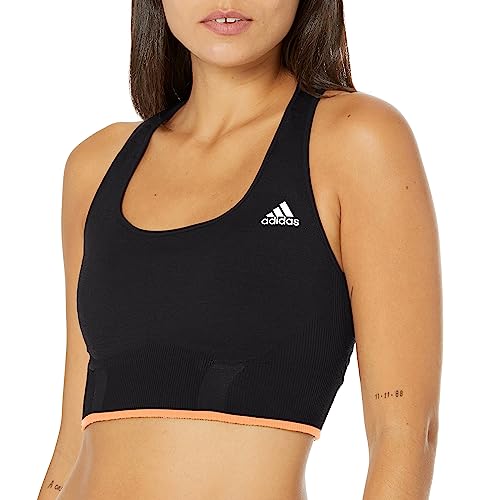 adidas Women's Running Medium Support Seamless Merino Bra, Black/Beam Orange, Large