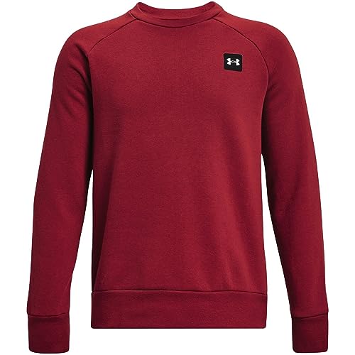 Under Armour Boys Rival Fleece Long Sleeve Crew , (610) Stadium Red / / Onyx White , Youth Medium