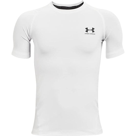 Under Armour boys HeatGear Armour Short-Sleeve T-Shirt , White (100)/Black , Youth X-Large