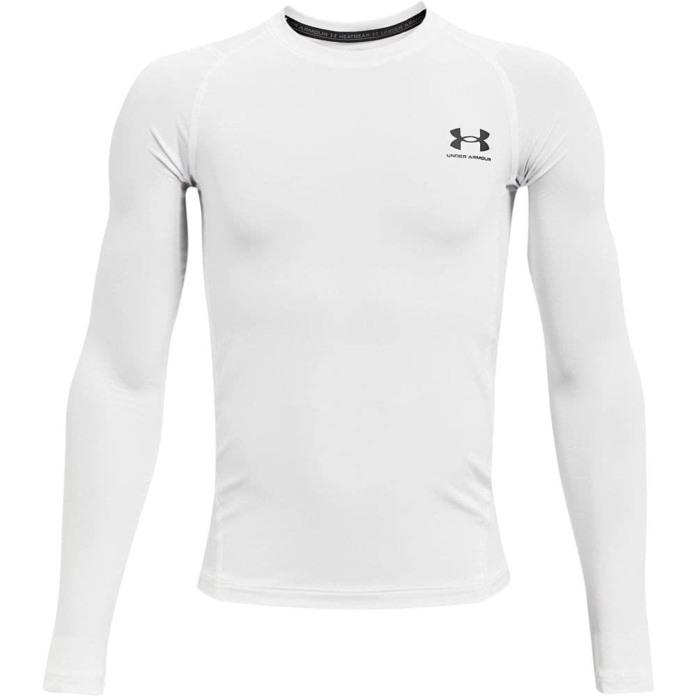 Under Armour boys HeatGear Armour Long-Sleeve T-Shirt , White (100)/Black , Youth Large