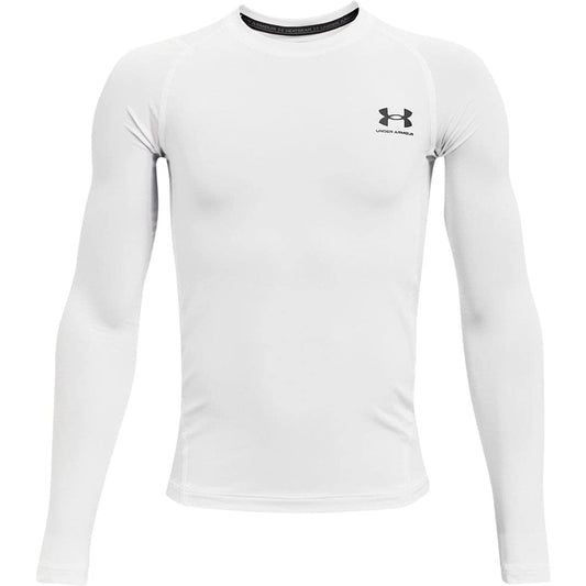 Under Armour boys HeatGear Armour Long-Sleeve T-Shirt , White (100)/Black , Youth Large