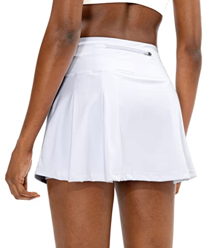 Soothfeel Pleated Tennis Skirt for Women with Pockets Women's High Waisted Athletic Golf Skorts Skirts for Workout Running（White, M）