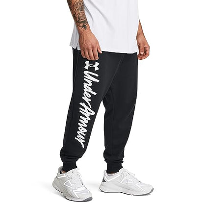 Under Armour Men's Standard Rival Fleece Graphic Joggers, (001) Black / / White, X-Large