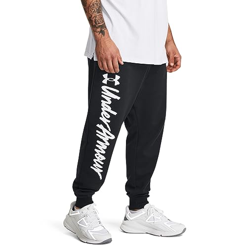 Under Armour Men's Standard Rival Fleece Graphic Joggers, (001) Black / / White, X-Large
