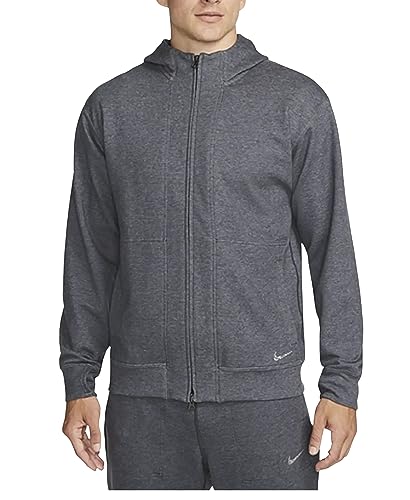 Nike Yoga Dri-FIT Men's Full-Zip Fleece Hoodie (Standard, Large, Heather Black)