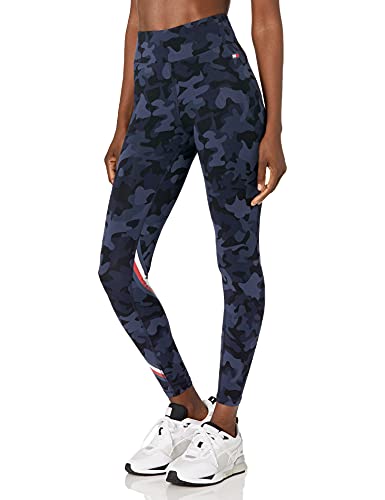 Tommy Hilfiger Performance Workout Pants-High-Rise Cotton Leggings for Women, Navy Camo, Large