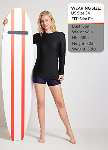 BALEAF Women's Long Sleeve Rash Guard Swim Shirt UPF 50+ Sun Protection Rashguard Lightweight Swimsuits Top Black M