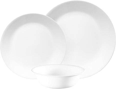 Corelle Dinnerware Set (12pc Set, Winter Frost White)-Dinner Set for 4 | 4 x Dinner Plates, Side Plates & Bowls | 3 X More Durable, Half The Space & Weight of Ceramic | up to 80% Recycled Glass