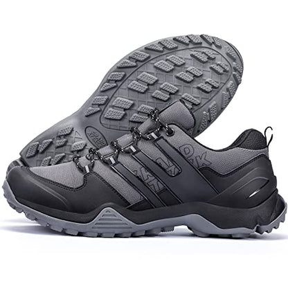 Grand Attack Hiking Shoes for Men Waterproof Hiking Boots Mountaineering Backpacking Outdoor Work Water Shoes Lightweight Comfortable Anti Slip Hike Trekking Sneakers Black Grey Size 10